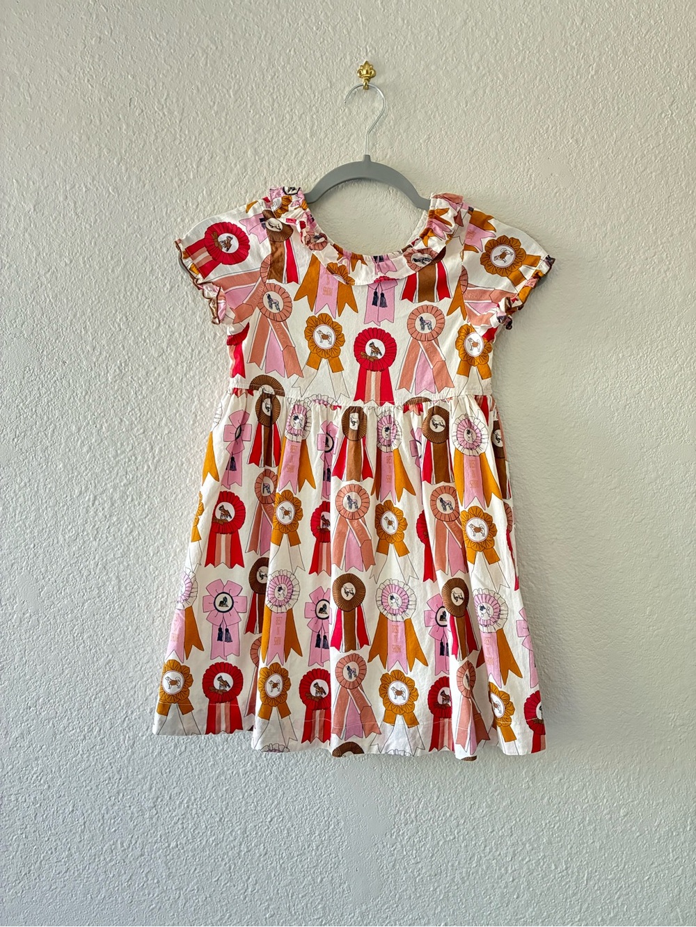 Pink Chicken Girls Ribbon-Print Cotton Dress in Pink, Red & Orange